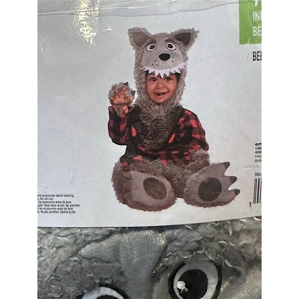 Baby Wolf Infant Costume 3-6 Months Halloween Outfit Jumpsuit Hood Booties NWT